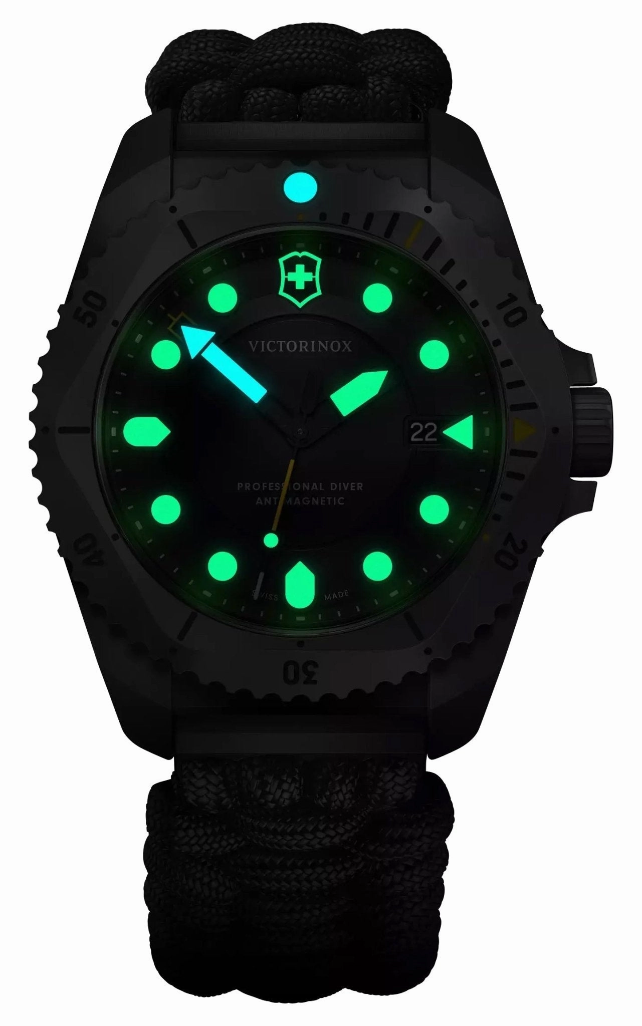 Victorinox Swiss Army Dive Pro Gray Titanium Black Dial Black Nylon Interchangeable Black Rubber Strap Date Divers Quartz Mens Watch 241993.1