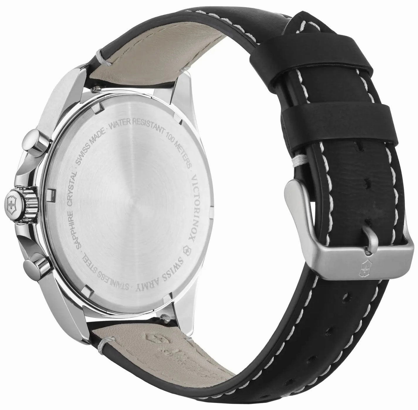Victorinox Swiss Army FieldForce Chronograph Stainless Steel Black Leather White Dial Date Mens Watch 241853
