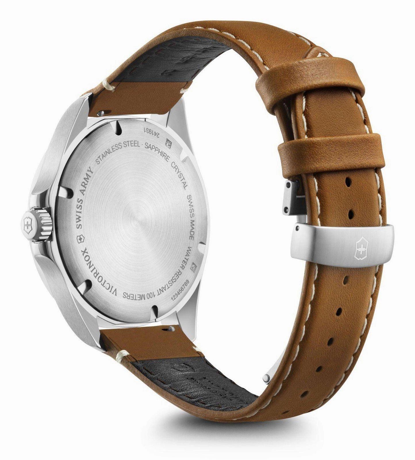 Victorinox Swiss Army FieldForce Classic GMT Caramel Leather Silver Dial Date Mens Watch 241931
