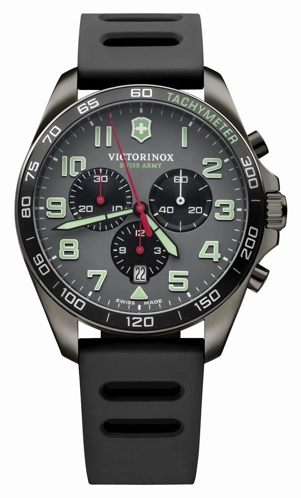 Victorinox Swiss Army FieldForce Sport Chronograph Black Stainless Steel Gray Dial Black Rubber Strap Date Quartz Mens Watch 241891