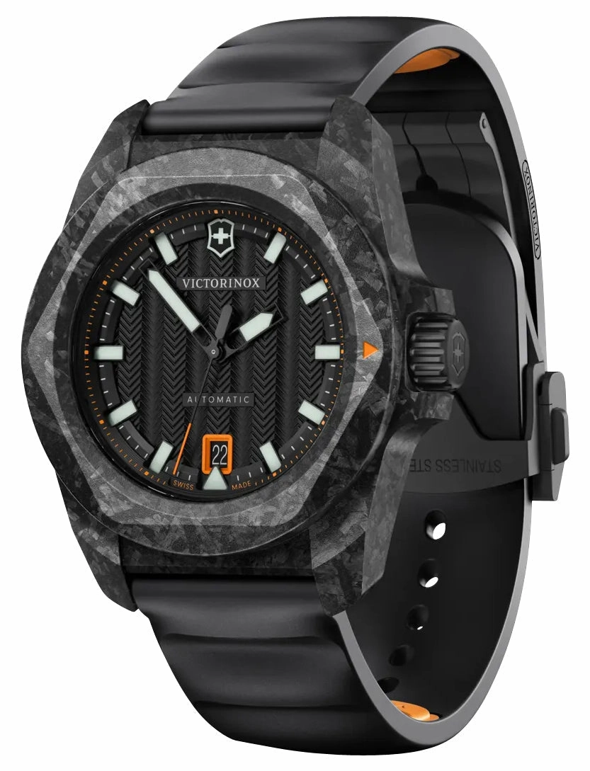 Victorinox Swiss Army I.N.O.X. Automatic Black Carbon Black Dial Black Rubber Strap Date Divers Mens Watch 242023.1