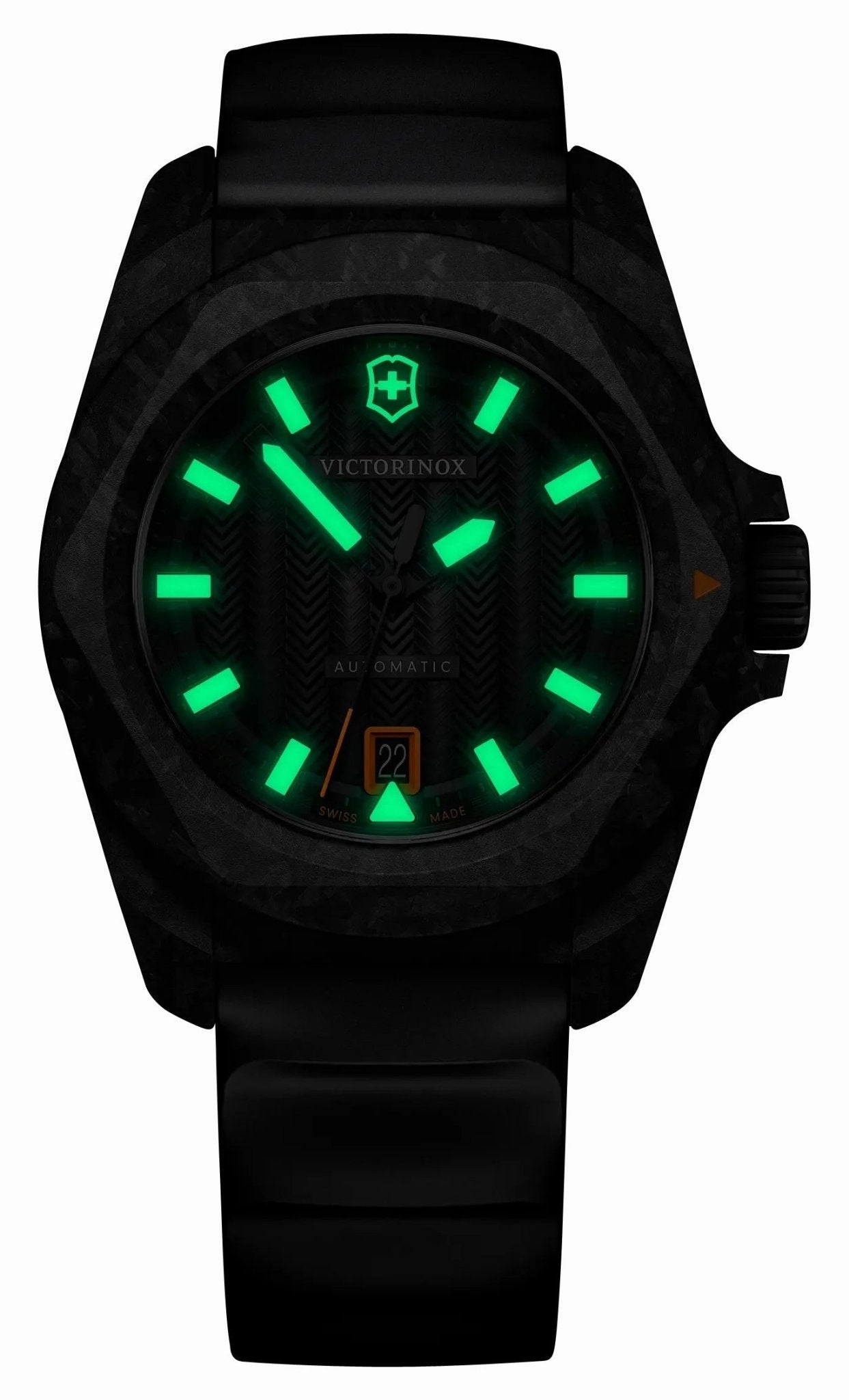 Victorinox Swiss Army I.N.O.X. Automatic Black Carbon Black Dial Black Rubber Strap Date Divers Mens Watch 242023.1