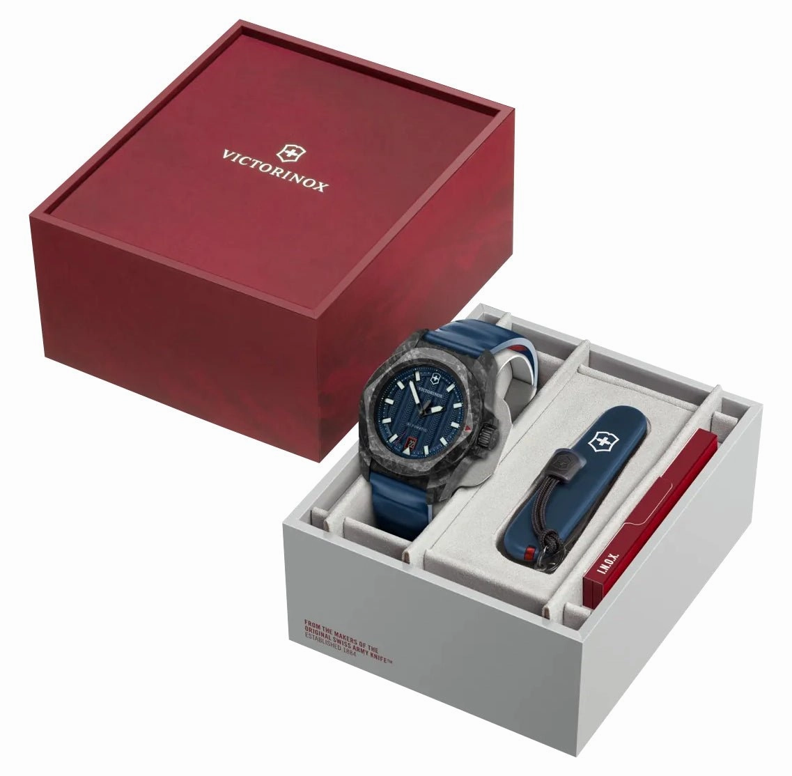 Victorinox Swiss Army I.N.O.X. Automatic Black Carbon Blue Dial Blue Rubber Strap Date Divers Mens Watch 242022.1