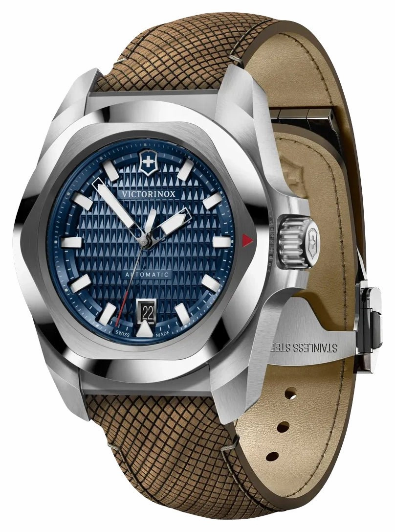 Victorinox Swiss Army I.N.O.X. Automatic Stainless Steel Blue Dial Brown Wood Interchangeable Blue Rubber Strap Date Divers Mens Watch 242018.1