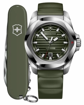 Victorinox Swiss Army I.N.O.X. Automatic Stainless Steel Green Dial Green Rubber Strap Date Divers Mens Watch 242017.1