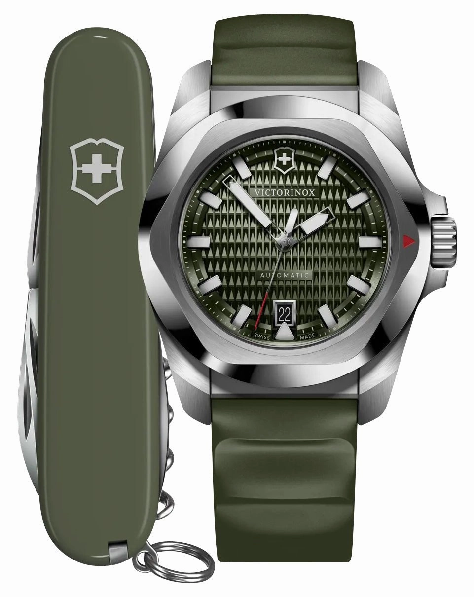 Victorinox Swiss Army I.N.O.X. Automatic Stainless Steel Green Dial Green Rubber Strap Date Divers Mens Watch 242017.1