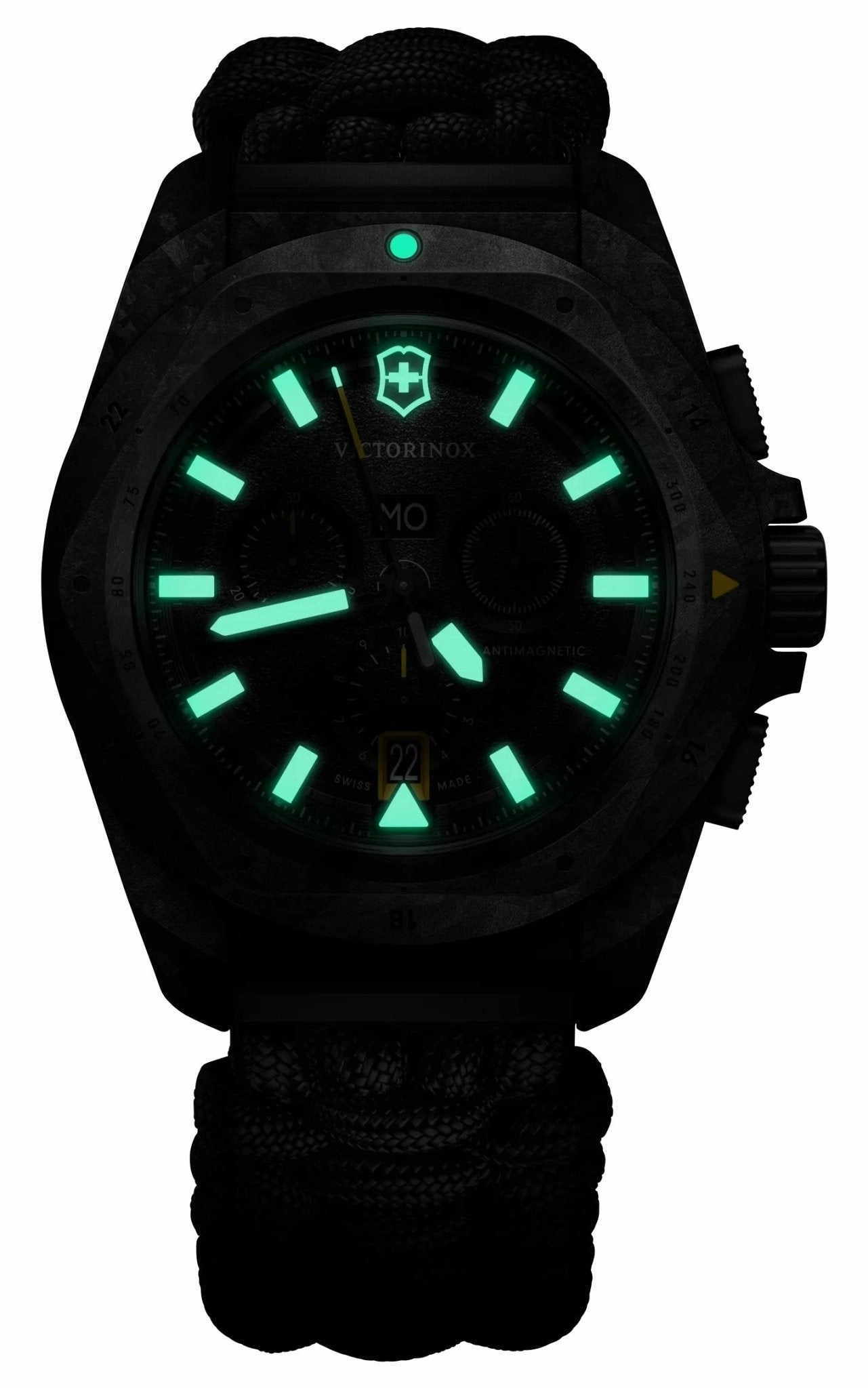 Victorinox Swiss Army I.N.O.X. Chronograph Black Carbon Black Dial Black Nylon Interchangeable Black Rubber Strap Day/Date Divers Quartz Mens Watch 241989.1