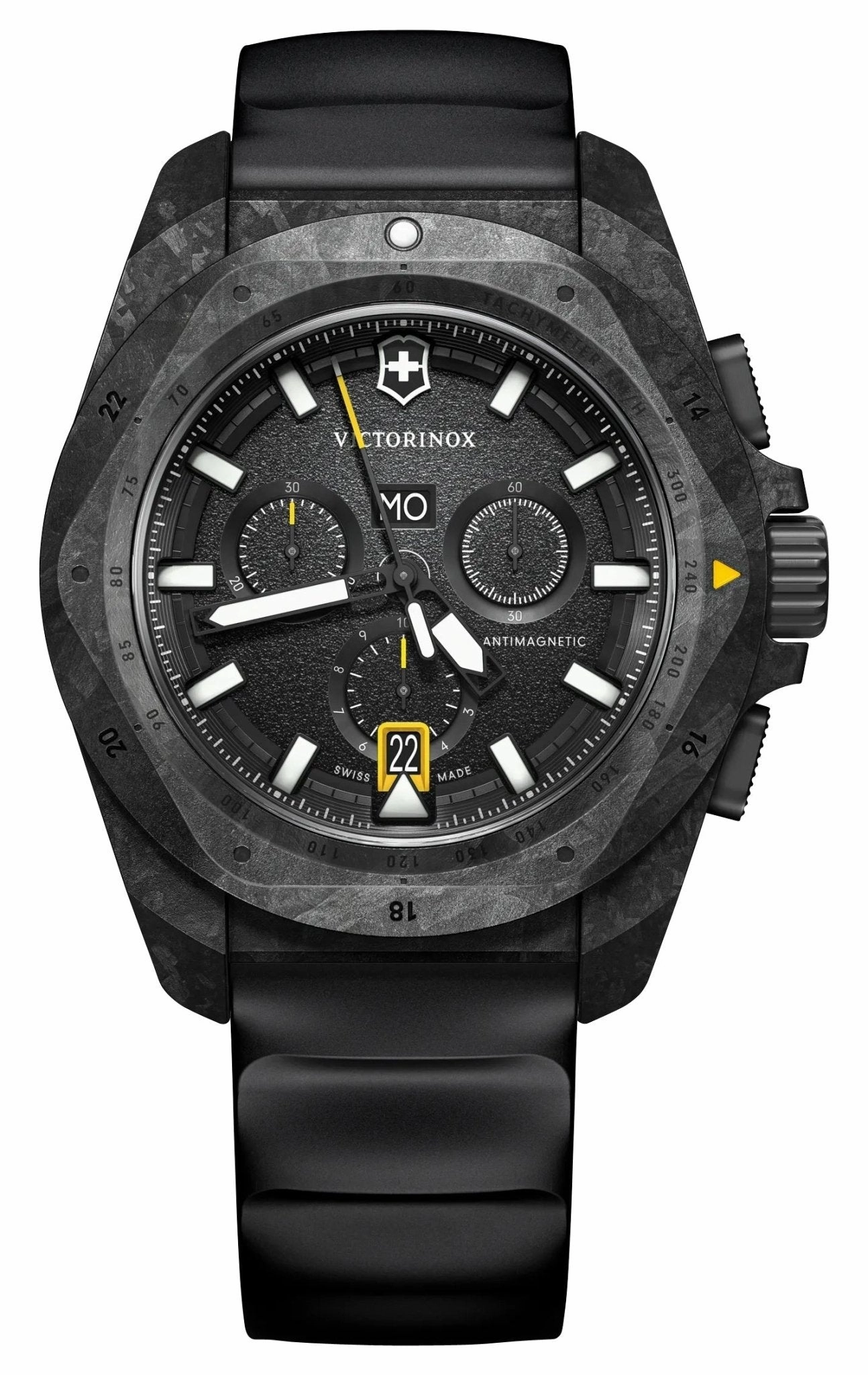 Victorinox Swiss Army I.N.O.X. Chronograph Black Carbon Black Dial Black Nylon Interchangeable Black Rubber Strap Day/Date Divers Quartz Mens Watch 241989.1