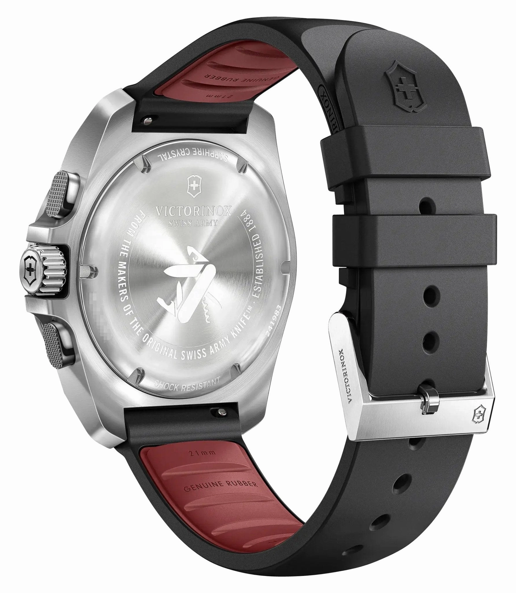 Victorinox Swiss Army I.N.O.X. Chronograph Stainless Steel Black Dial Black Rubber Strap Day/Date Divers Quartz Mens Watch 241983
