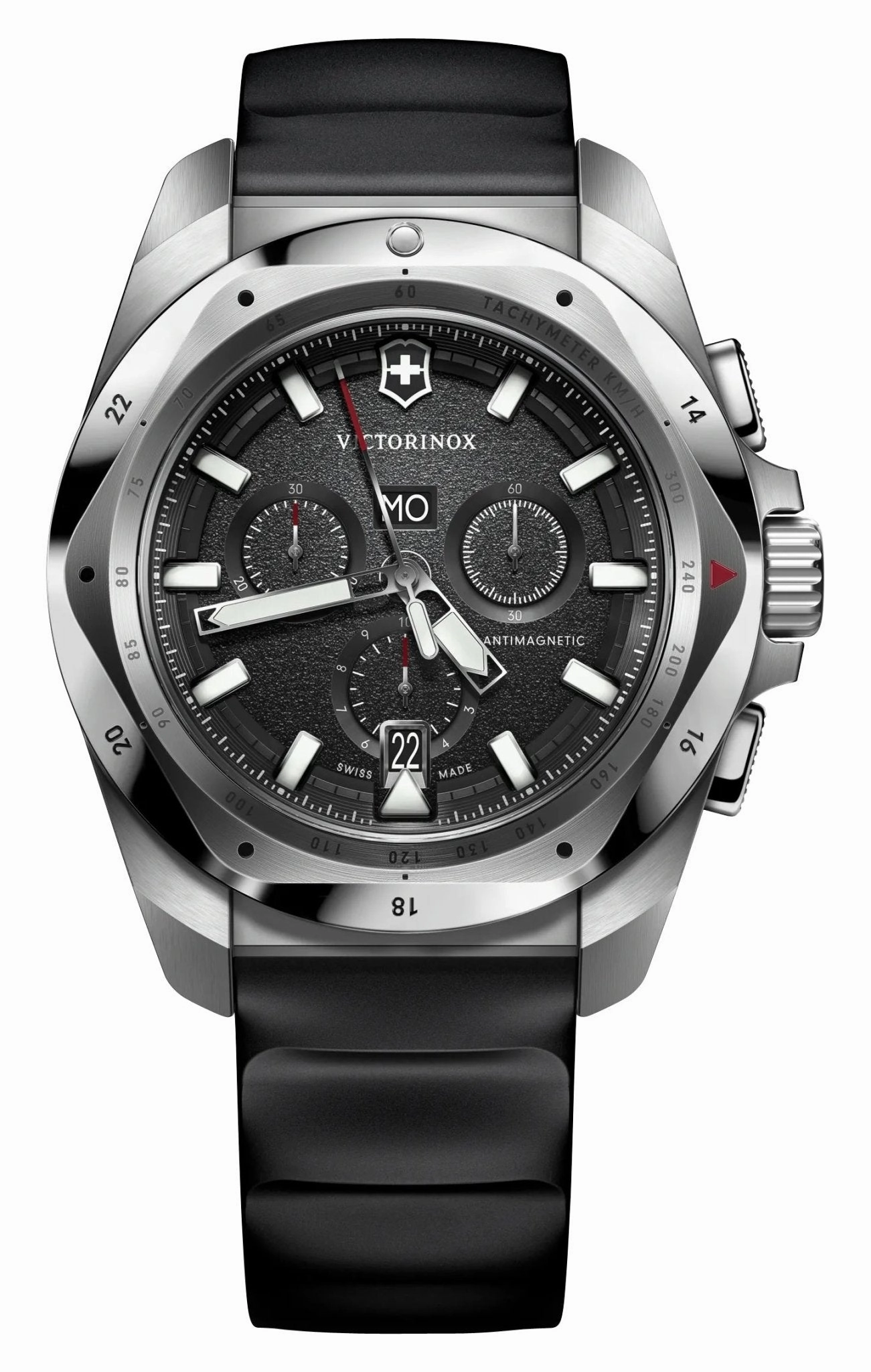 Victorinox Swiss Army I.N.O.X. Chronograph Stainless Steel Black Dial Black Rubber Strap Day/Date Divers Quartz Mens Watch 241983