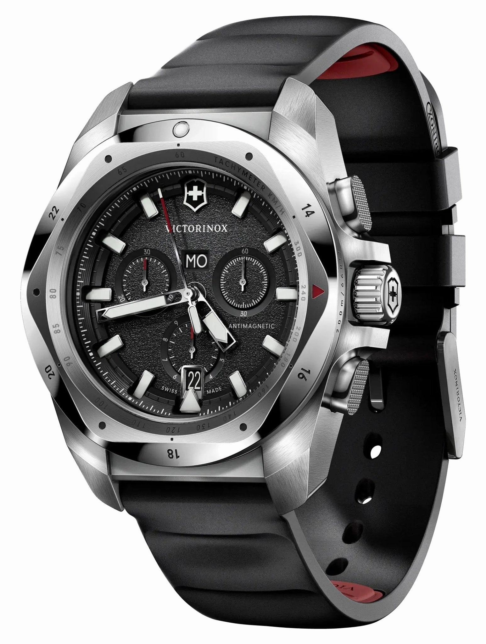 Victorinox Swiss Army I.N.O.X. Chronograph Stainless Steel Black Dial Black Rubber Strap Day/Date Divers Quartz Mens Watch 241983