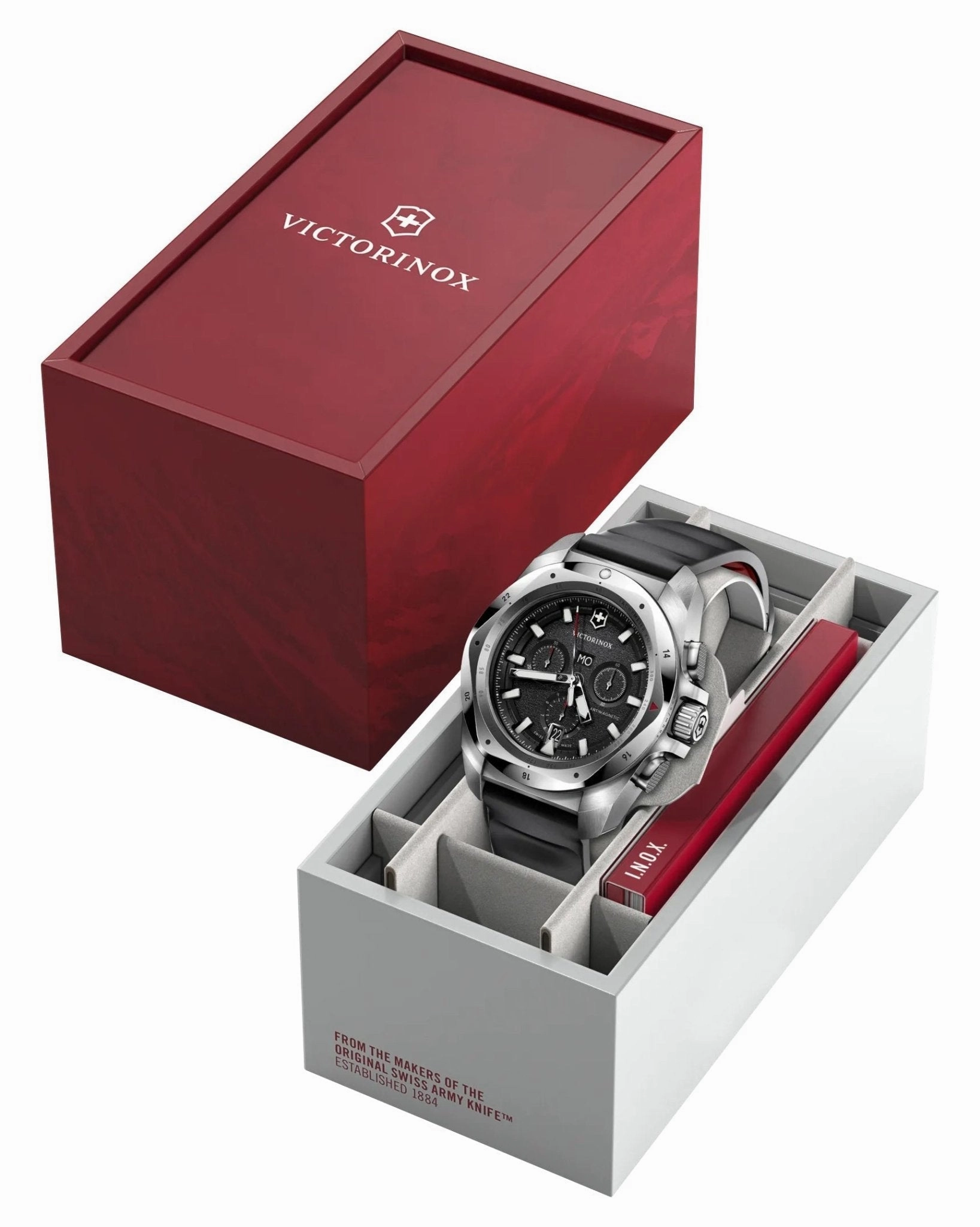 Victorinox Swiss Army I.N.O.X. Chronograph Stainless Steel Black Dial Black Rubber Strap Day/Date Divers Quartz Mens Watch 241983