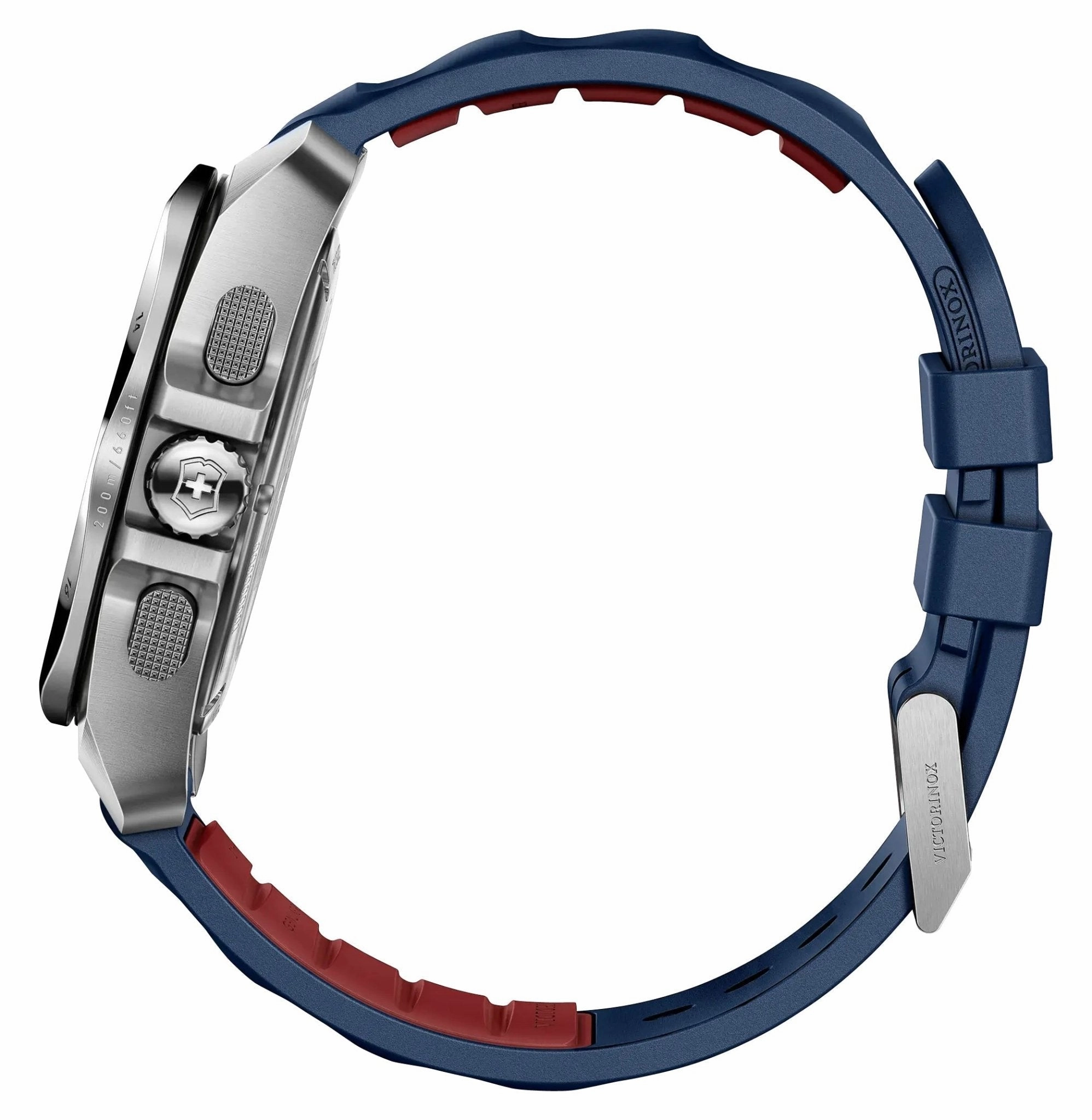 Victorinox Swiss Army I.N.O.X. Chronograph Stainless Steel Blue Dial Blue Rubber Strap Day/Date Divers Quartz Mens Watch 241984