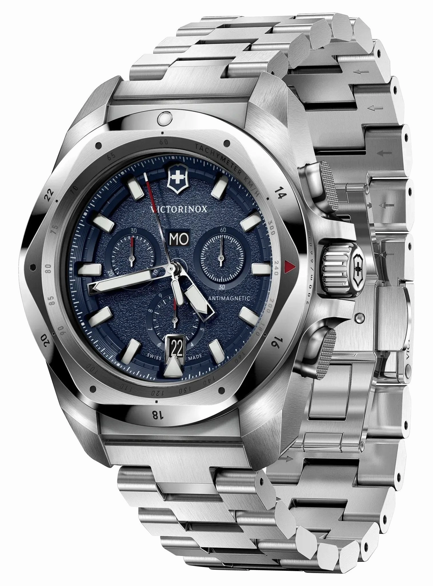 Victorinox Swiss Army I.N.O.X. Chronograph Stainless Steel Blue Dial Day/Date Divers Quartz Mens Watch 241985