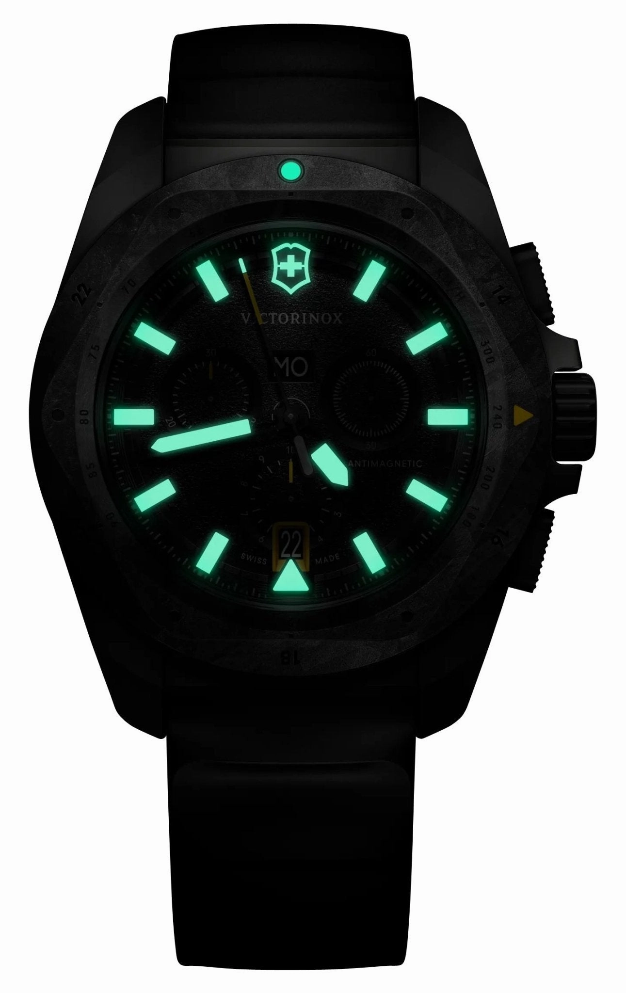 Victorinox Swiss Army I.N.O.X. Chronograph Titanium Black Dial Black Rubber Strap Day/Date Divers Quartz Mens Watch 242011