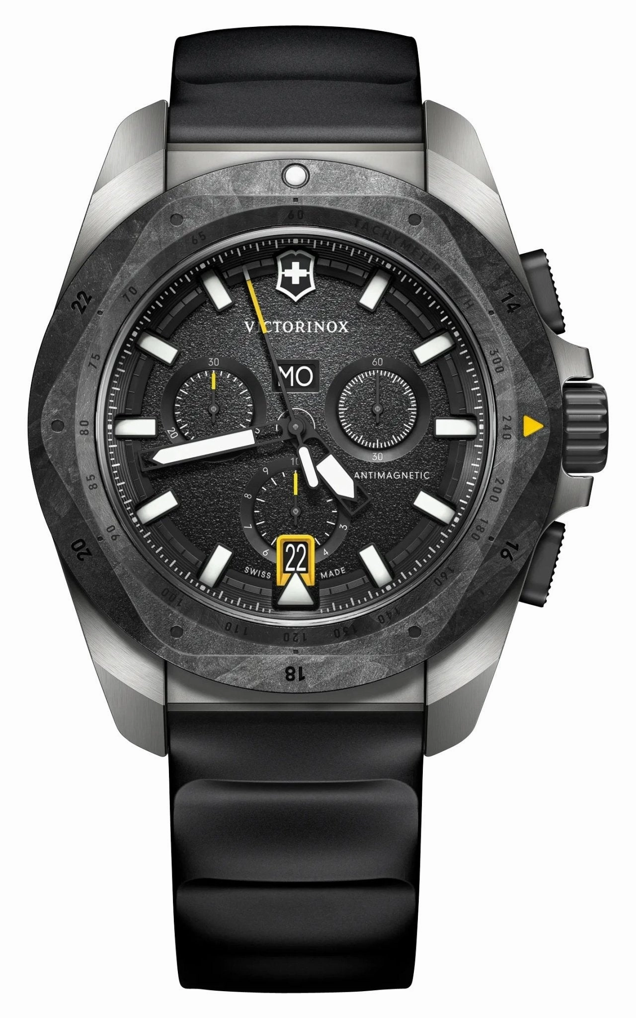 Victorinox Swiss Army I.N.O.X. Chronograph Titanium Black Dial Brown Leather Interchangeable Black Rubber Strap Day/Date Divers Quartz Mens Watch 241988.1