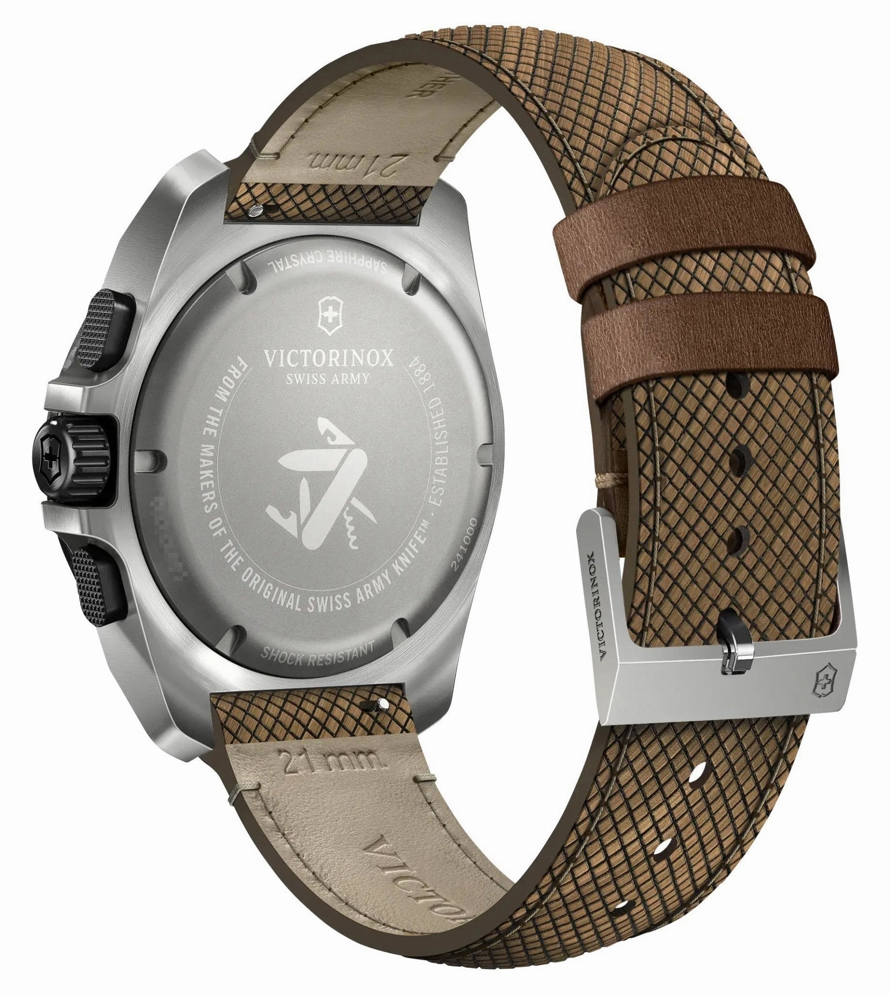 Victorinox Swiss Army I.N.O.X. Chronograph Titanium Black Dial Brown Leather Interchangeable Black Rubber Strap Day/Date Divers Quartz Mens Watch 241988.1