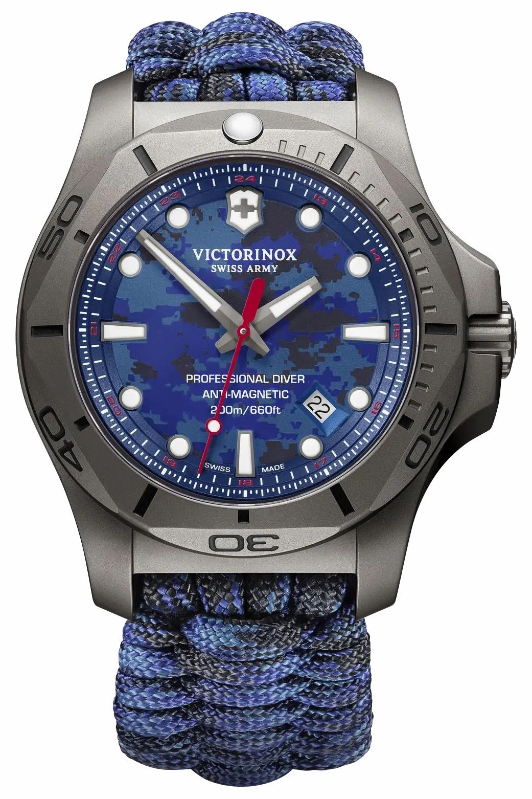 Victorinox Swiss Army I.N.O.X. Professional Diver Gray Titanium Blue Dial Blue Textile Interchangeable Blue Rubber Strap Date Quartz Mens Watch 241813.2