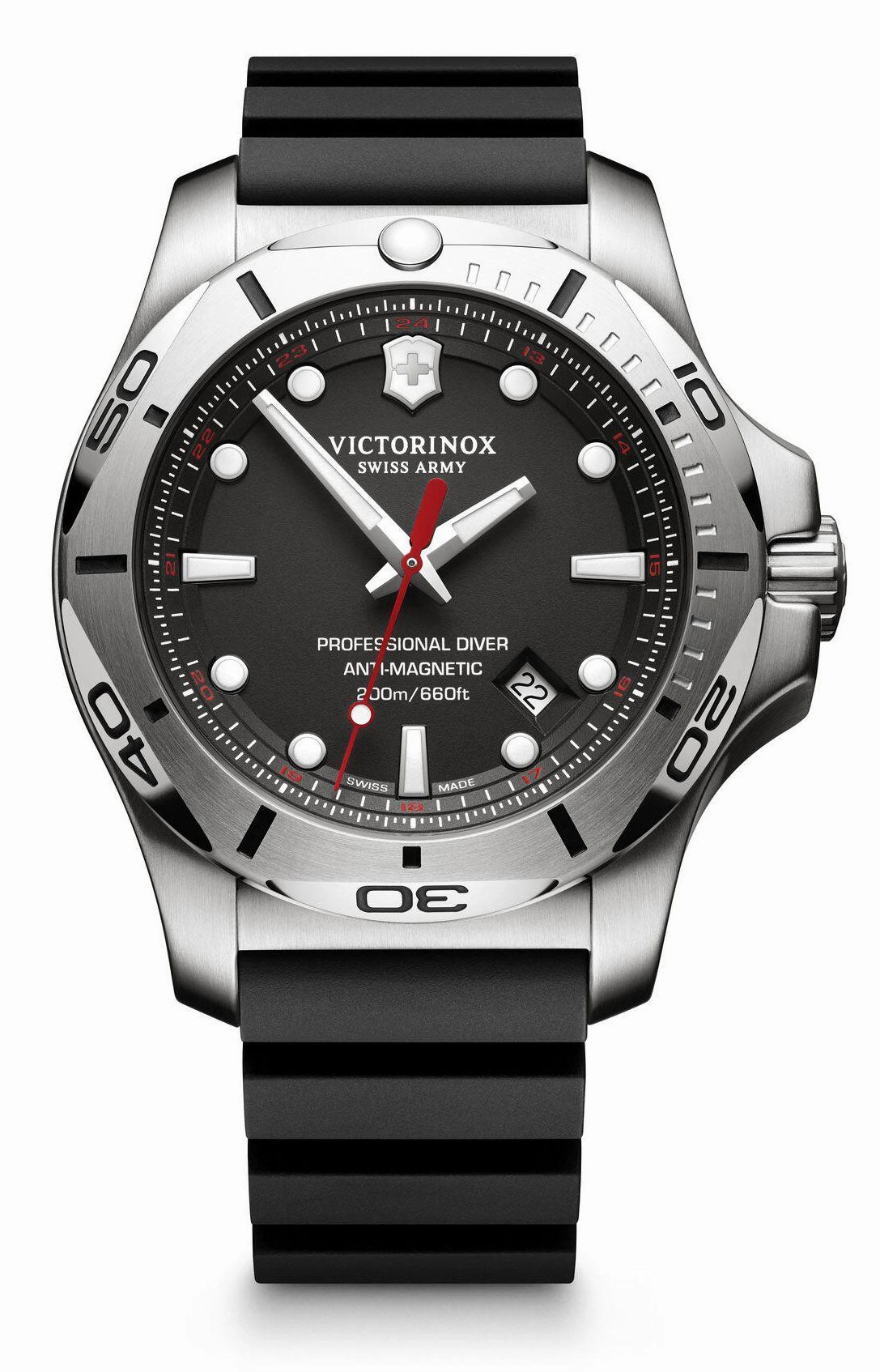 Victorinox Swiss Army INOX Professional Diver Steel Mens Watch Calendar Rubber Strap 241733