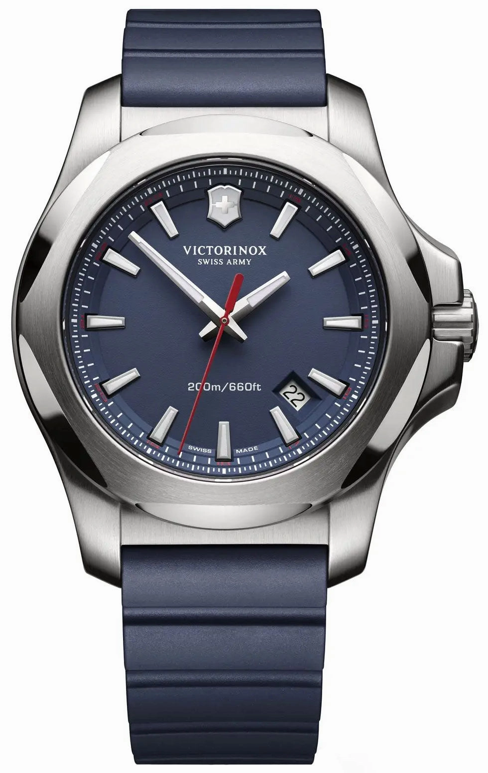 Victorinox Swiss Army INOX Stainless Steel Mens Watch Calendar Blue Rubber Strap 241688.1