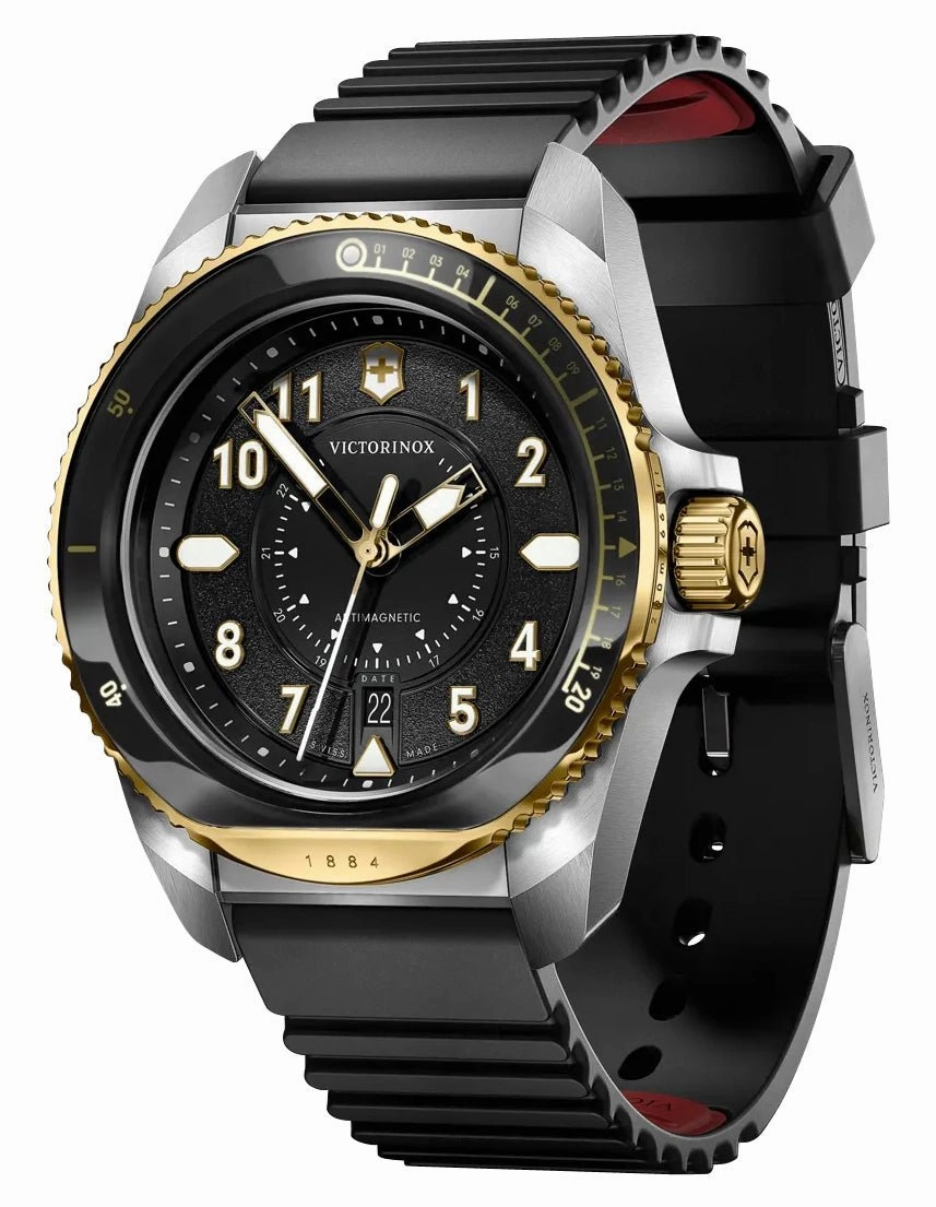 Victorinox Swiss Army Journey 1884 Stainless Steel Black Dial Black Rubber Strap Date Divers Quartz Mens Watch 242014