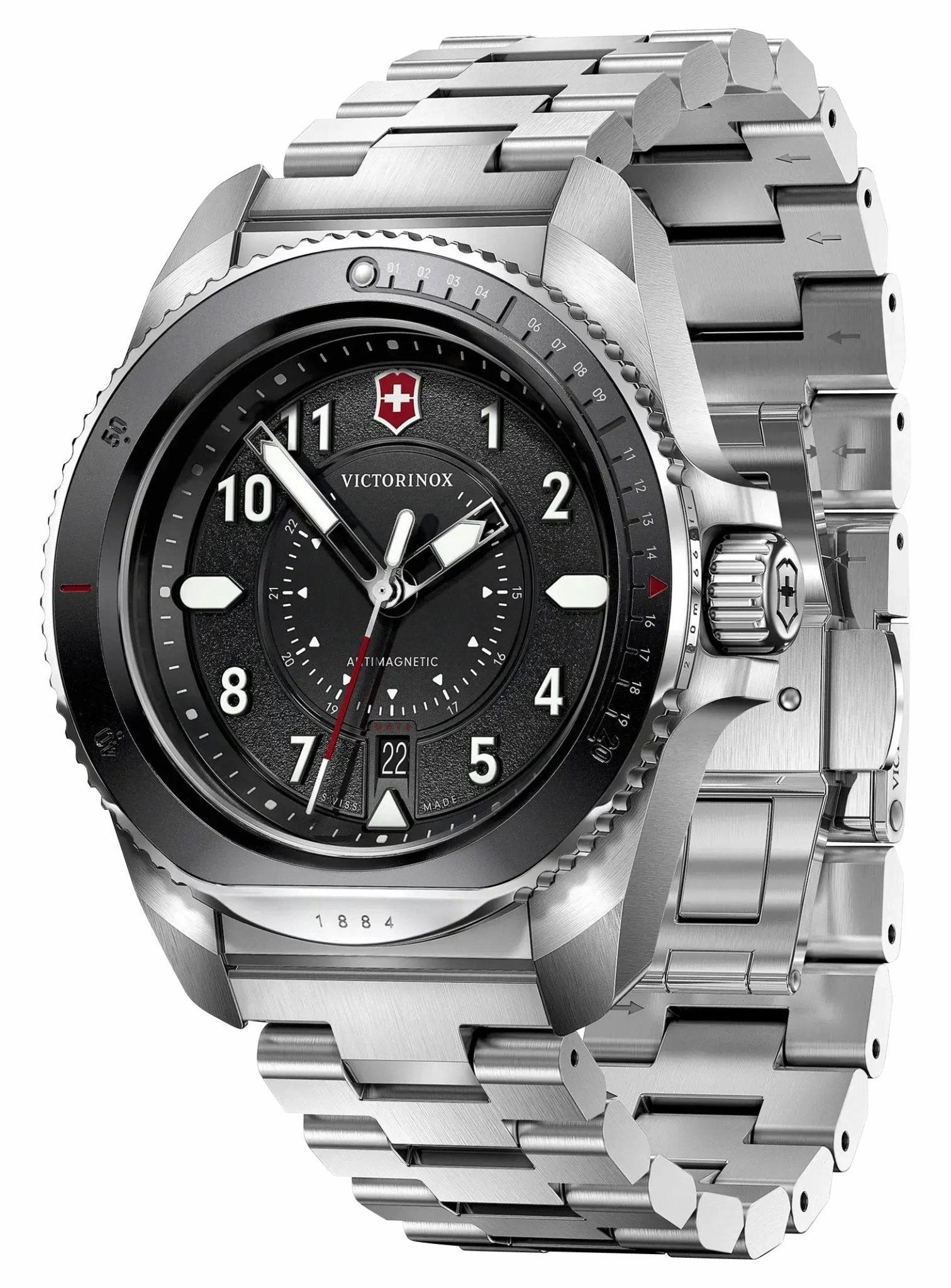 Victorinox Swiss Army Journey 1884 Stainless Steel Black Dial Date Divers Quartz Mens Watch 242009