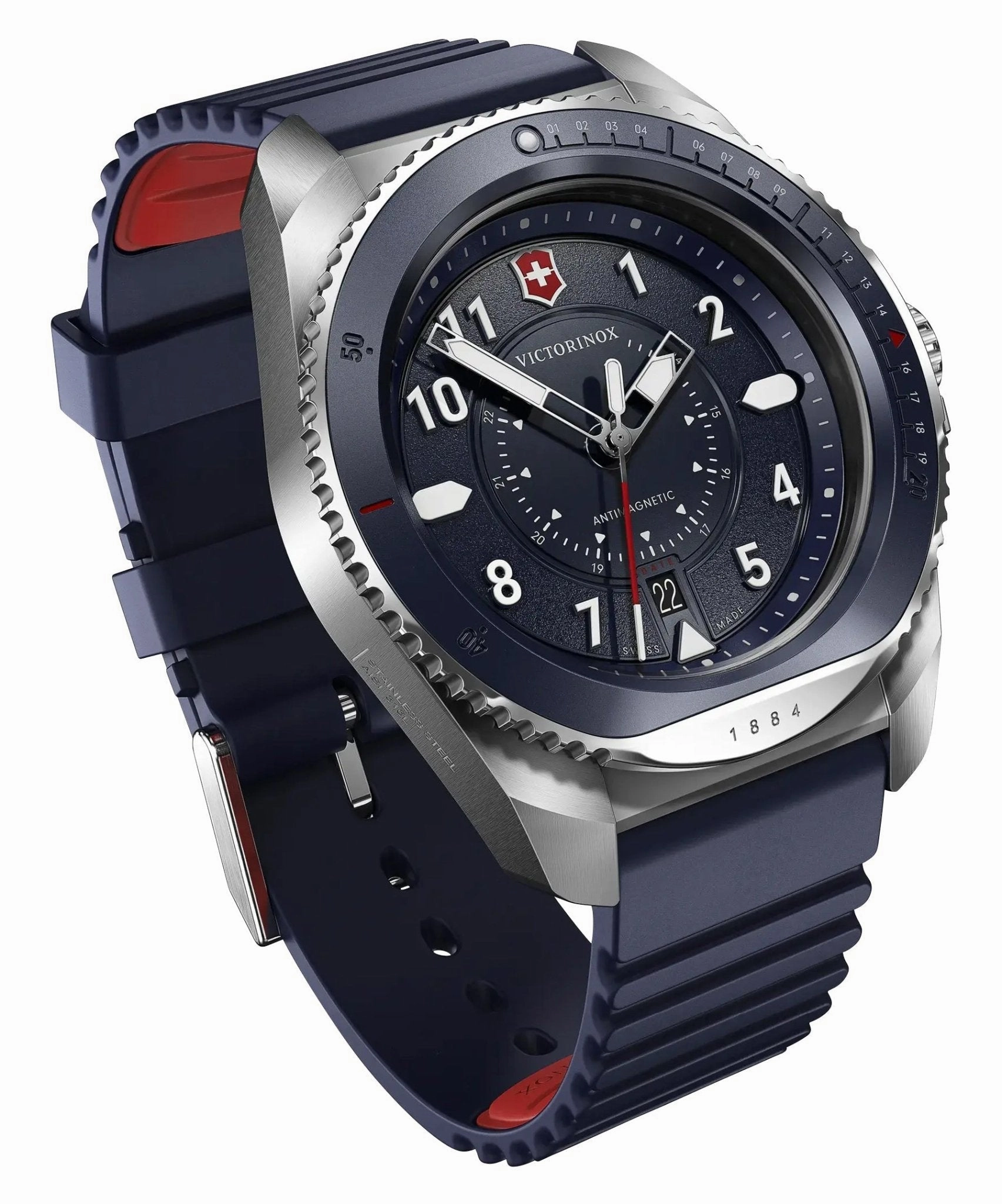 Victorinox Swiss Army Journey 1884 Stainless Steel Blue Dial Blue Rubber Strap Date Divers Quartz Mens Watch 241975