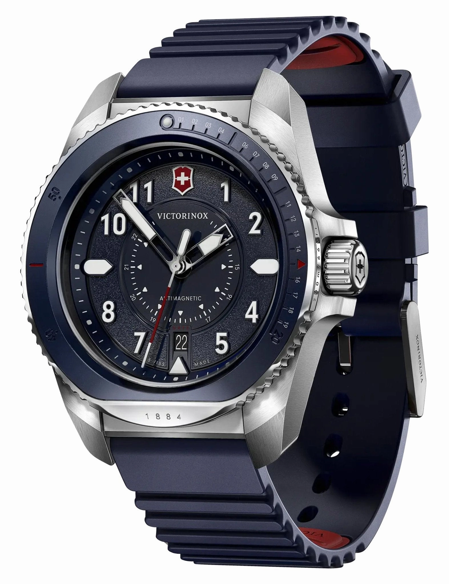 Victorinox Swiss Army Journey 1884 Stainless Steel Blue Dial Blue Rubber Strap Date Divers Quartz Mens Watch 241975