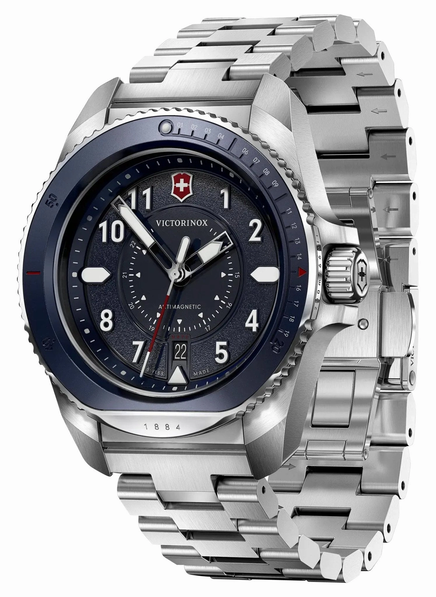Victorinox Swiss Army Journey 1884 Stainless Steel Blue Dial Date Divers Quartz Mens Watch 241978