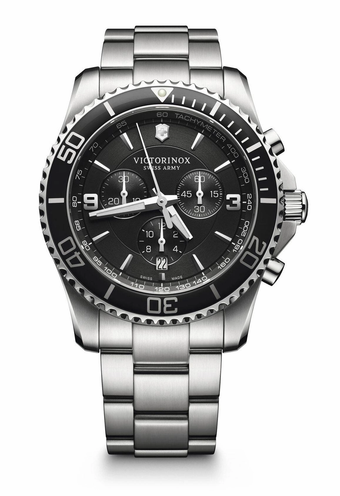 Victorinox Swiss Army Maverick Chronograph Stainless Steel Black Dial Date Mens Watch 241695