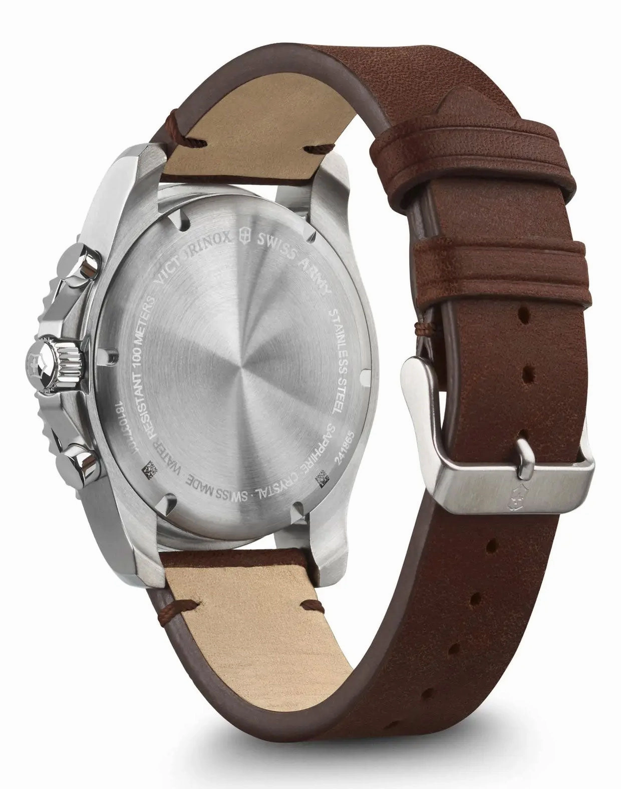 Victorinox Swiss Army Maverick Chronograph Stainless Steel Brown Leather Blue Dial Date Mens Watch 241865