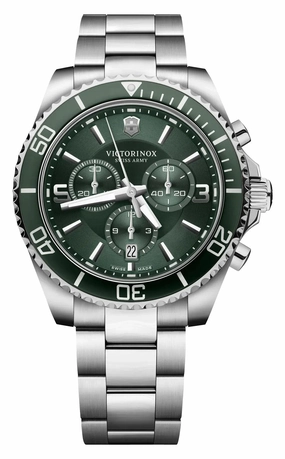 Victorinox Swiss Army Maverick Chronograph Stainless Steel Green Dial Date Quartz Mens Watch 241946