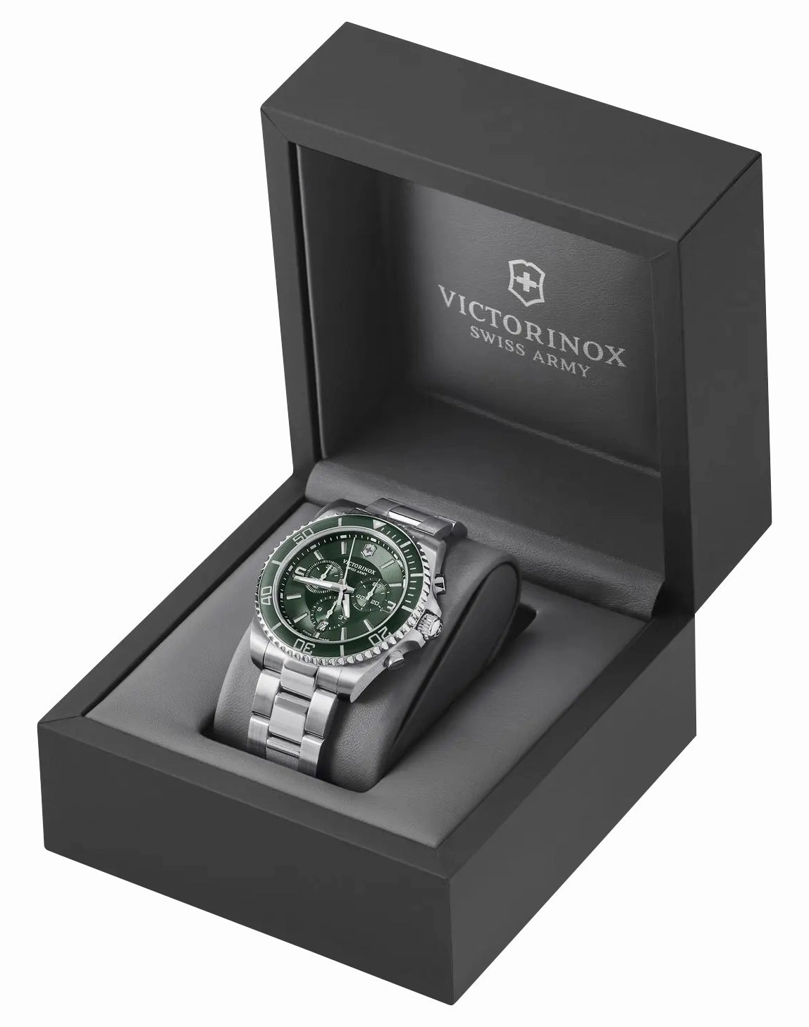 Victorinox Swiss Army Maverick Chronograph Stainless Steel Green Dial Date Quartz Mens Watch 241946