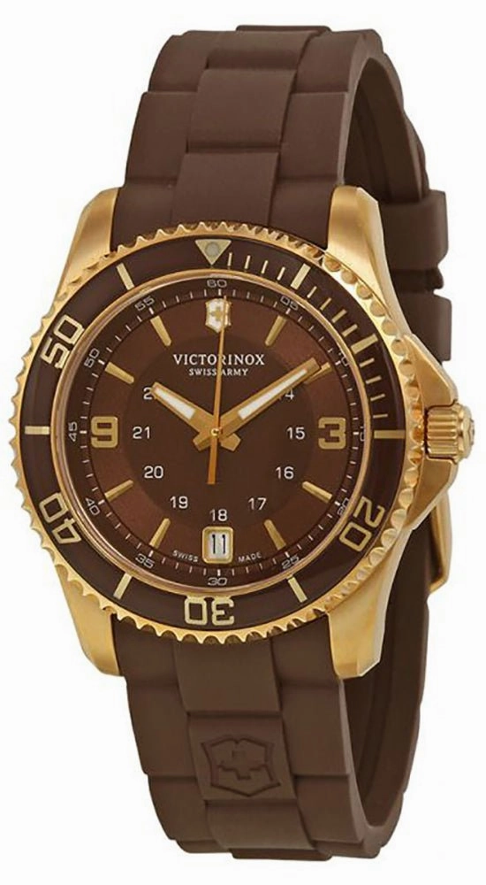 Victorinox Swiss Army Maverick GS Gold Plated Steel 241615 Womens Watch Brown Dial Rubber Strap