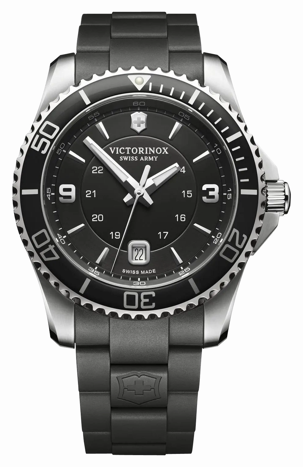 Victorinox Swiss Army Maverick Stainless Steel Black Dial Black Rubber Strap Date Quartz Mens Watch 241698