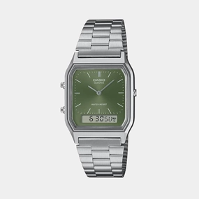 Vintage Unisex Quartz Green Dial Analog-Digital Stainless Steel Watch AQ-230A-3AMQYDF - AD278