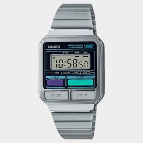 Vintage Unisex Quartz Silver Dial Digital Stainless Steel Watch A120WE-1ADF D321