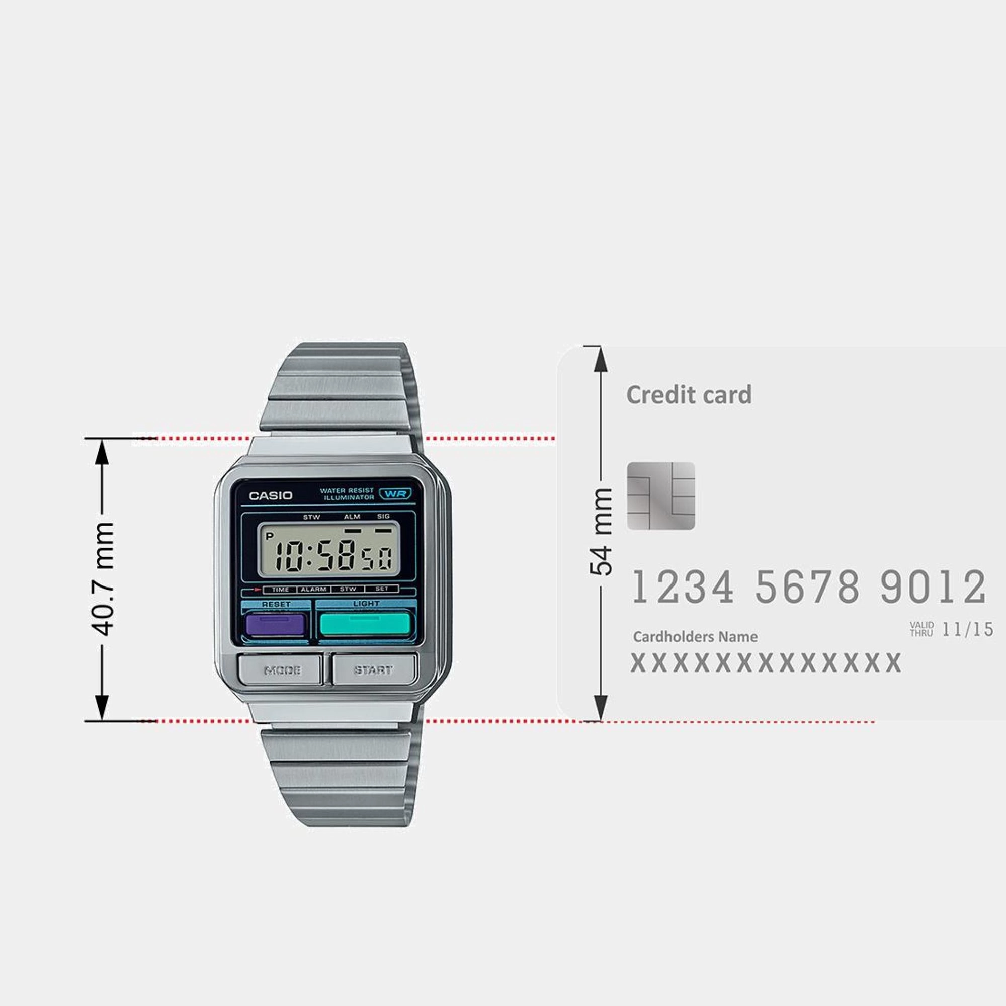 Vintage Unisex Quartz Silver Dial Digital Stainless Steel Watch A120WE-1ADF D321