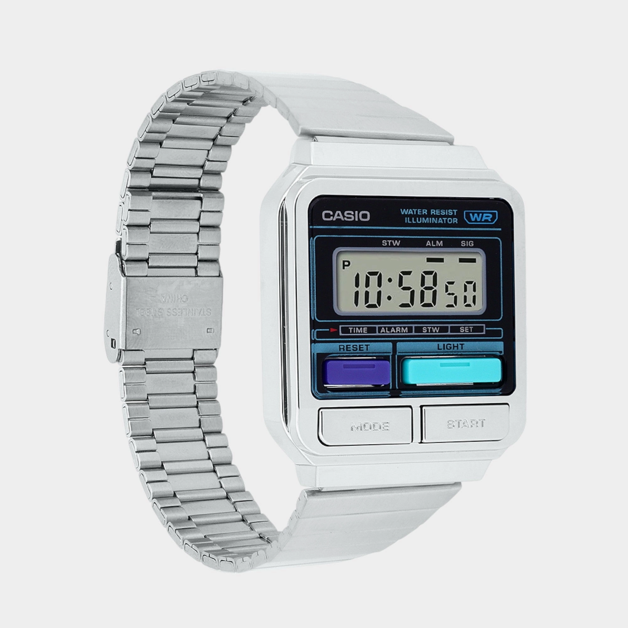Vintage Unisex Quartz Silver Dial Digital Stainless Steel Watch A120WE-1ADF D321