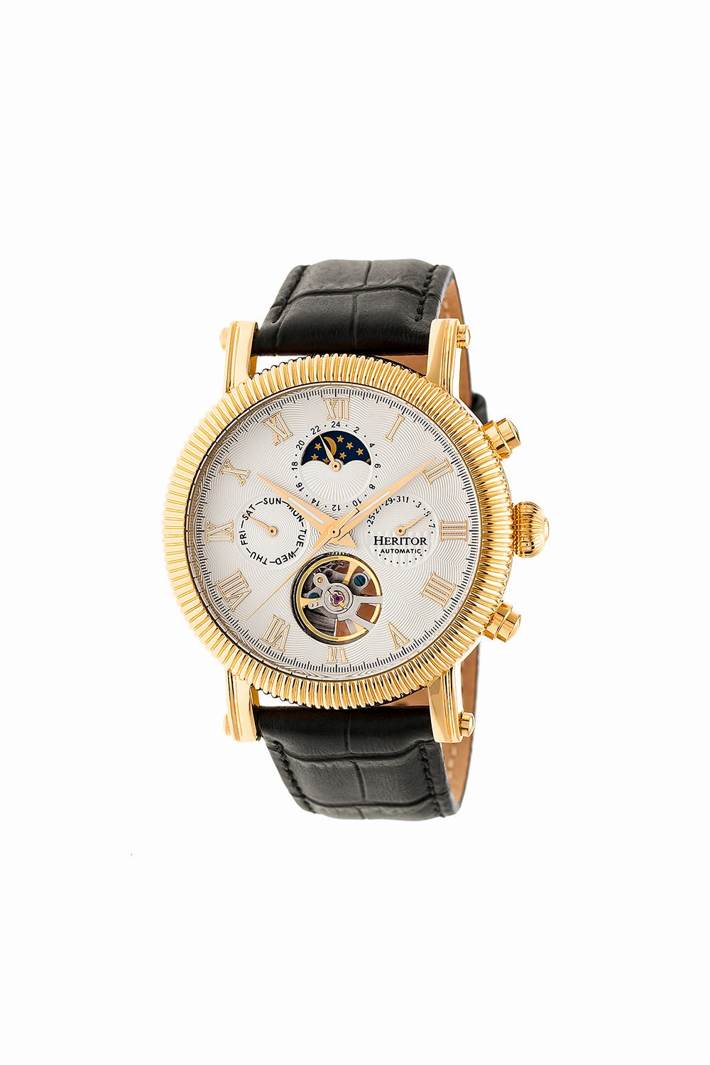 Winston Semi-Skeleton Leather-Band Watch