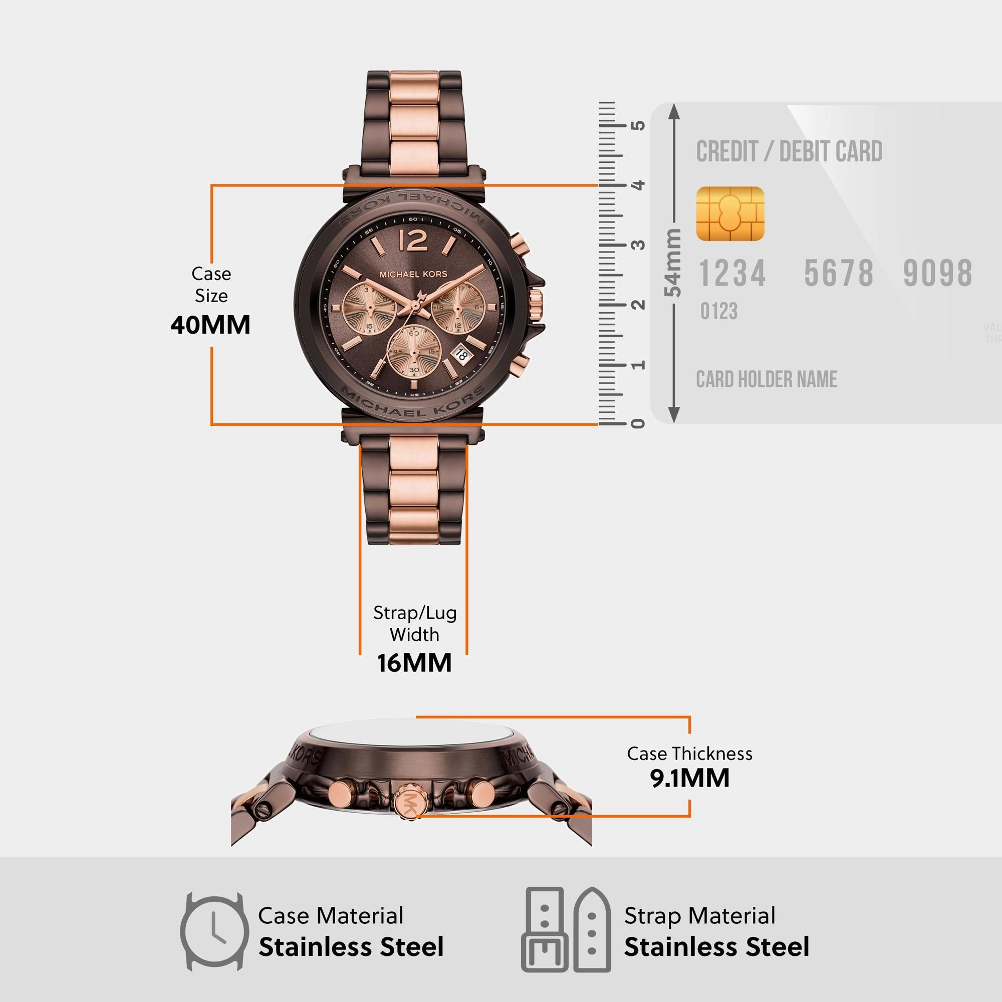 Women Quartz Brown Dial Chronograph Stainless Steel Watch MK7496