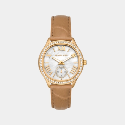 Women Quartz Mother Of Pearl Dial Analog Leather Watch MK4819