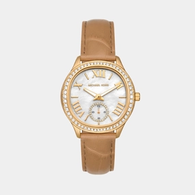 Women Quartz Mother Of Pearl Dial Analog Leather Watch MK4819