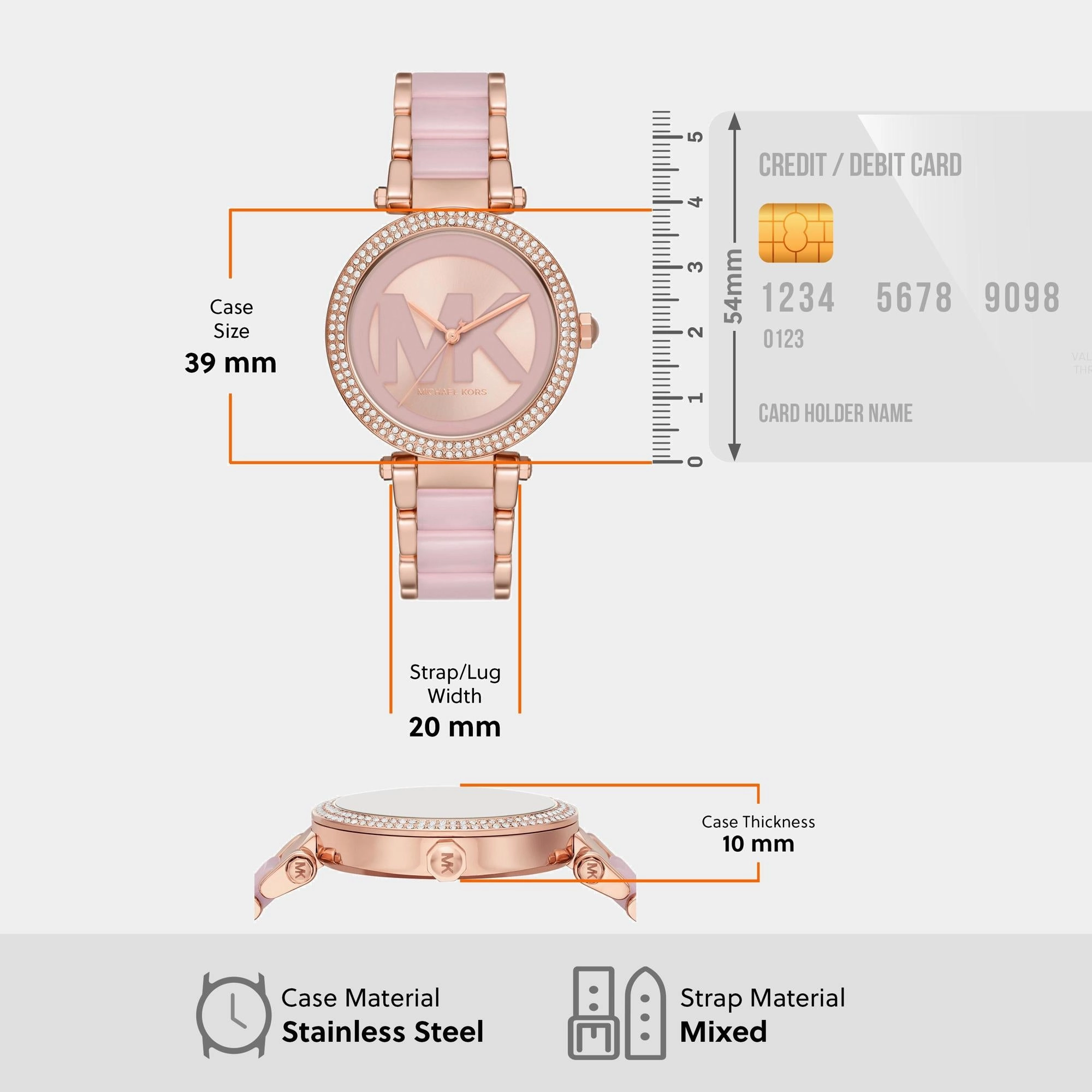 Women Quartz Pink Rose Gold Dial Analog Mixed Watch MK7371