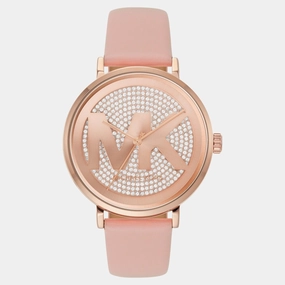 Women Quartz Rose Gold Dial Analog Leather Watch MK2957