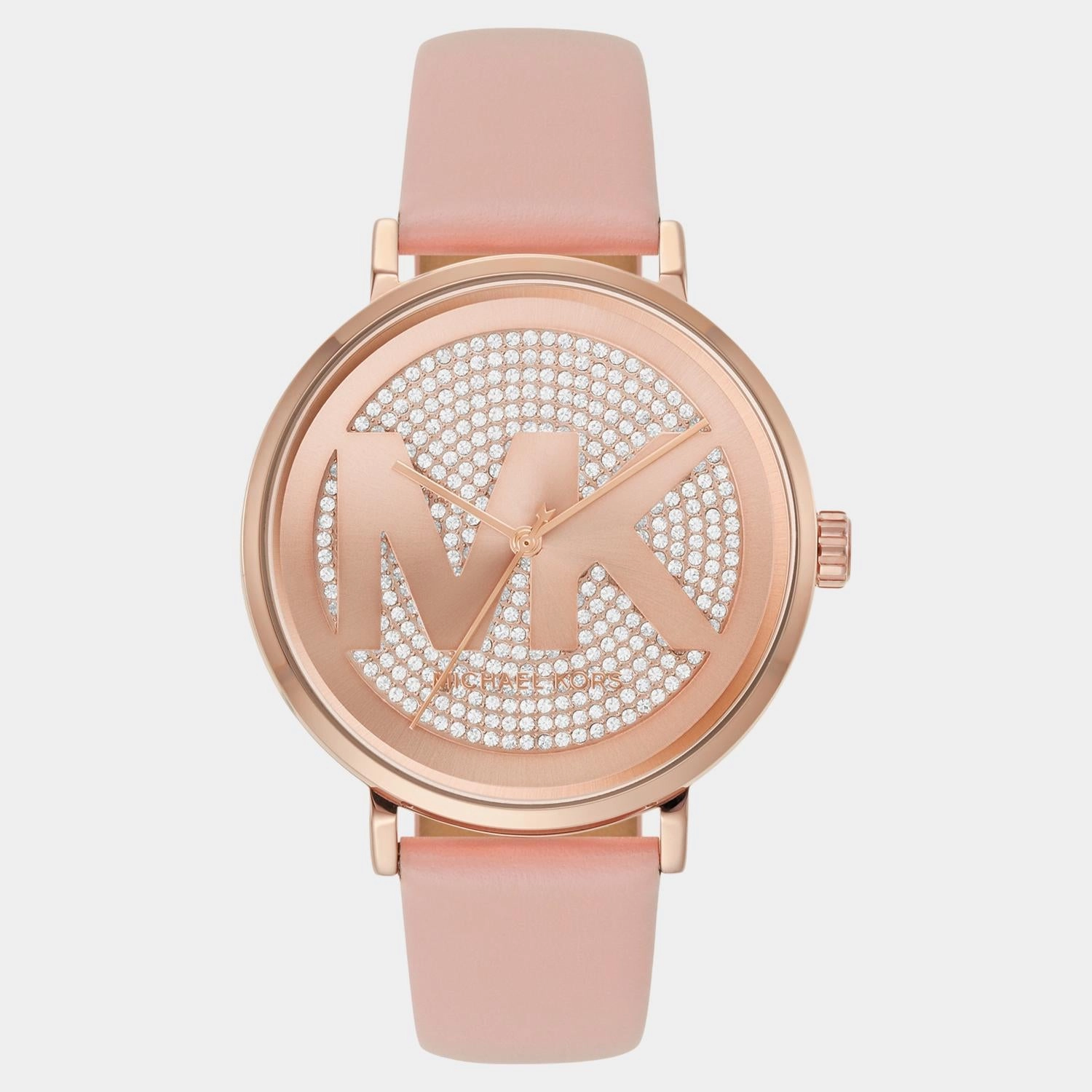 Women Quartz Rose Gold Dial Analog Leather Watch MK2957