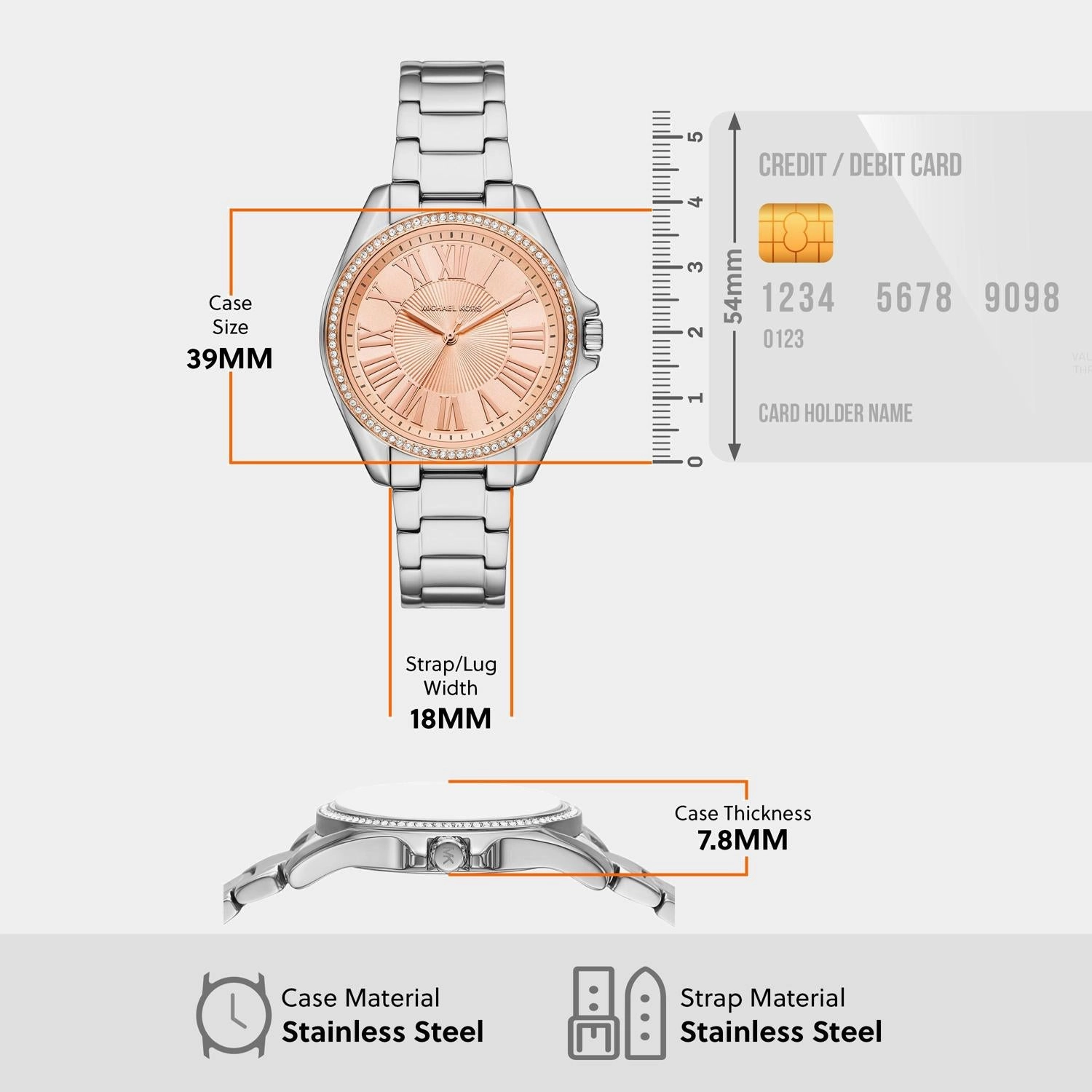 Women Quartz Rose Gold Dial Analog Stainless Steel Watch MK4854