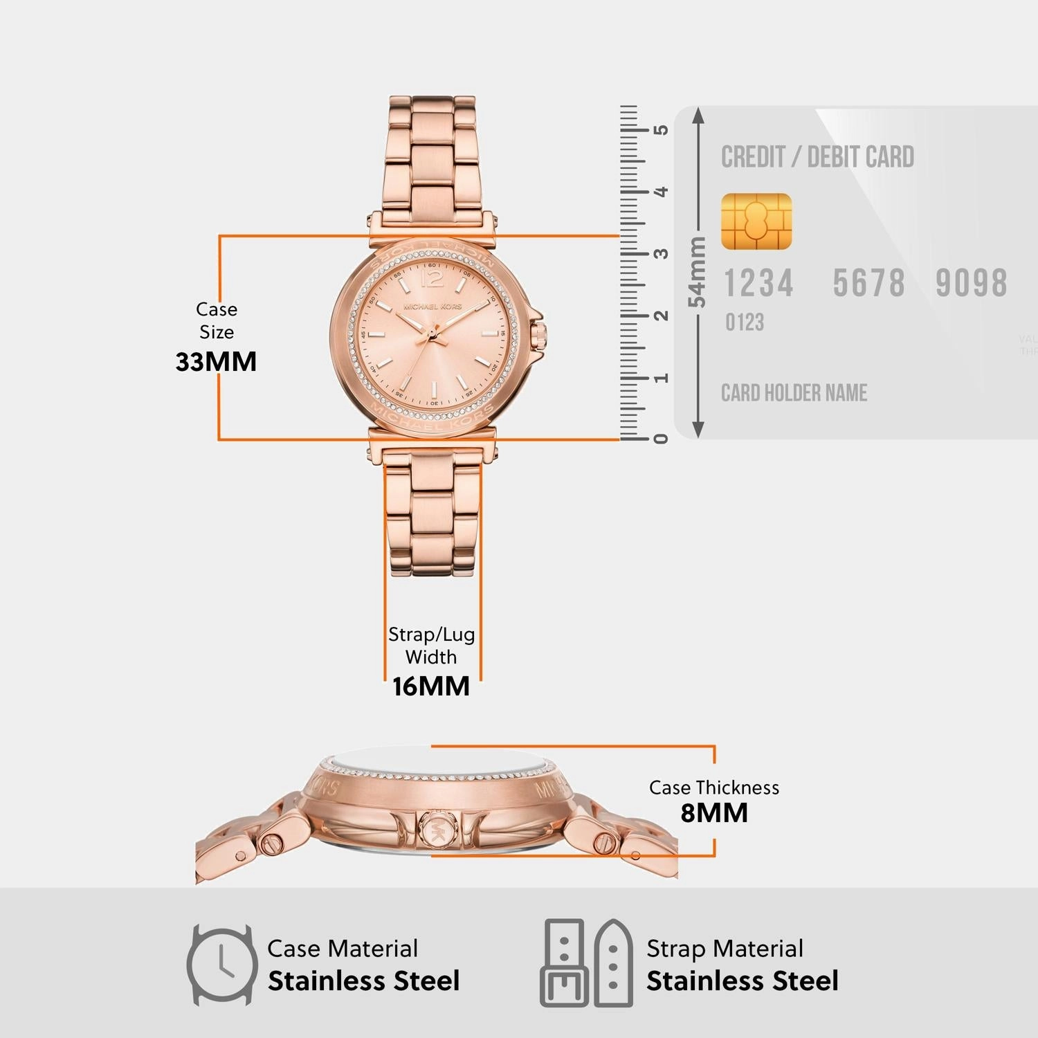 Women Quartz Rose Gold Dial Analog Stainless Steel Watch MK7491